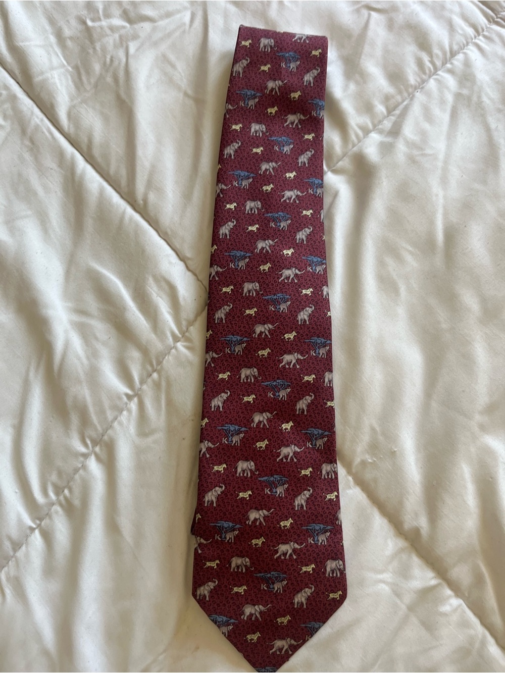 Krizia Men's Burgundy Novelty Elephant Pattern Tie